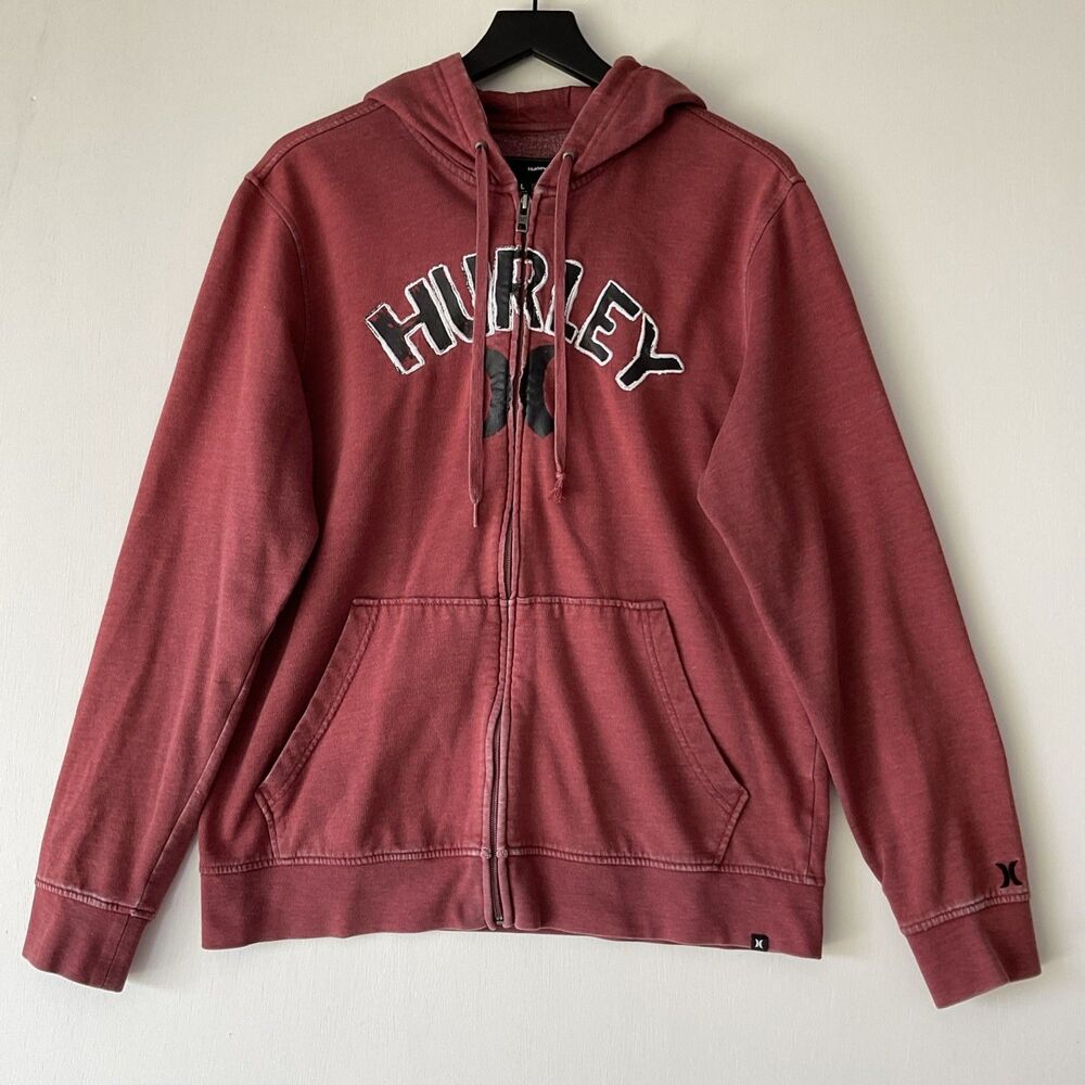 Vintage Hurley Mens Large Full Zip Hoodie Logo Skater Distressed 90s Y2K